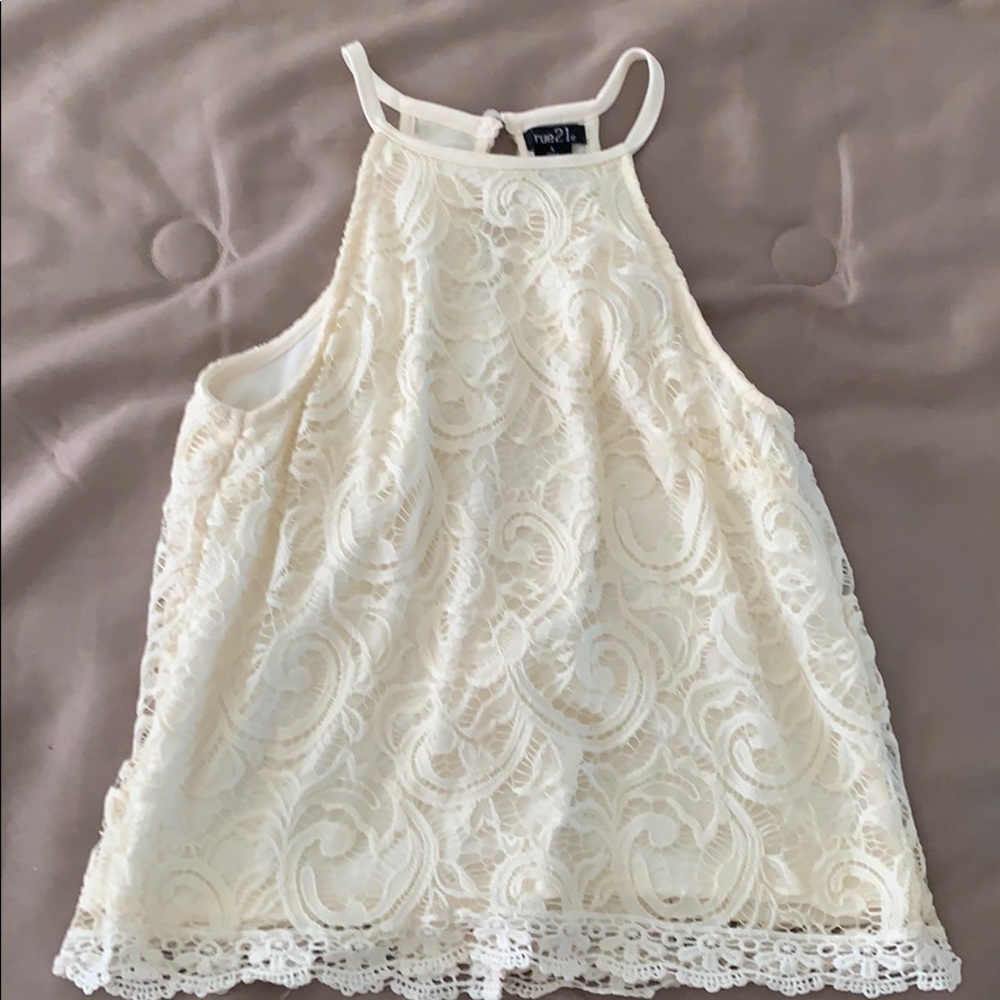 High neck lace top